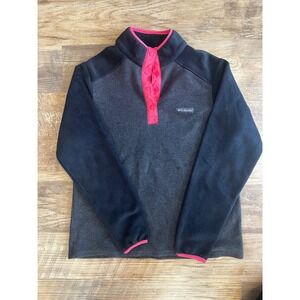 Columbia Women's Fleece Half Button Pullover Shirt Size Lg Charcoal Pink